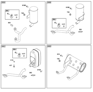 Exhaust/Muffler Configurations Diagram and Parts List for 40,44&49  Briggs and Stratton Engine